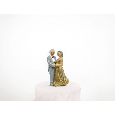 Figurine pour gâteau "couple de mariés se tenant la main" en blanc et rouge